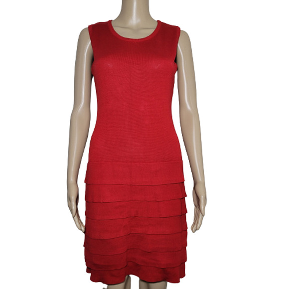 Calvin Klein Women's Red Sleeveless Round Neck Tiered Knit Sweater Dress Size S - Picture 1 of 6